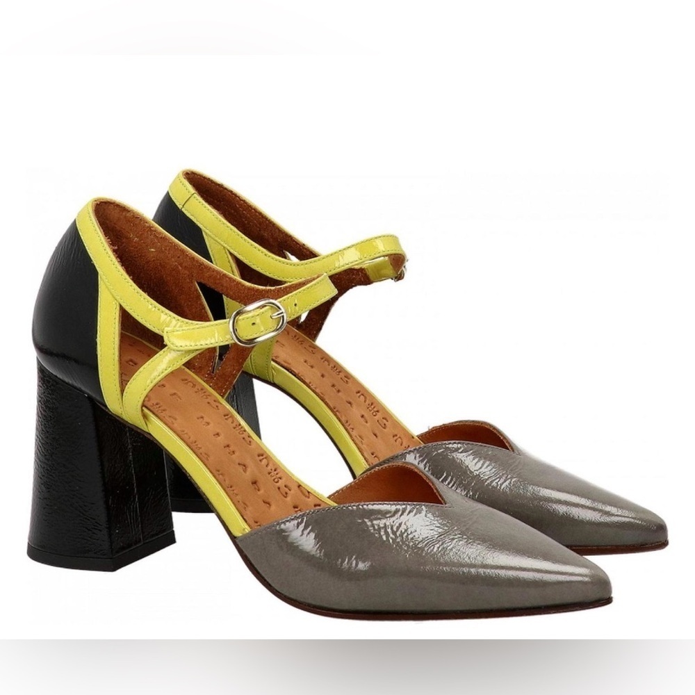 Chie Mihara NWT block heel pump with yellow detail leather made in Spain EU 36